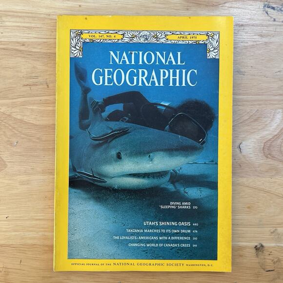 National Geographic Other - Vintage National Geographic April 1975 Salt Lake Valley Tanzania Sharks Crees